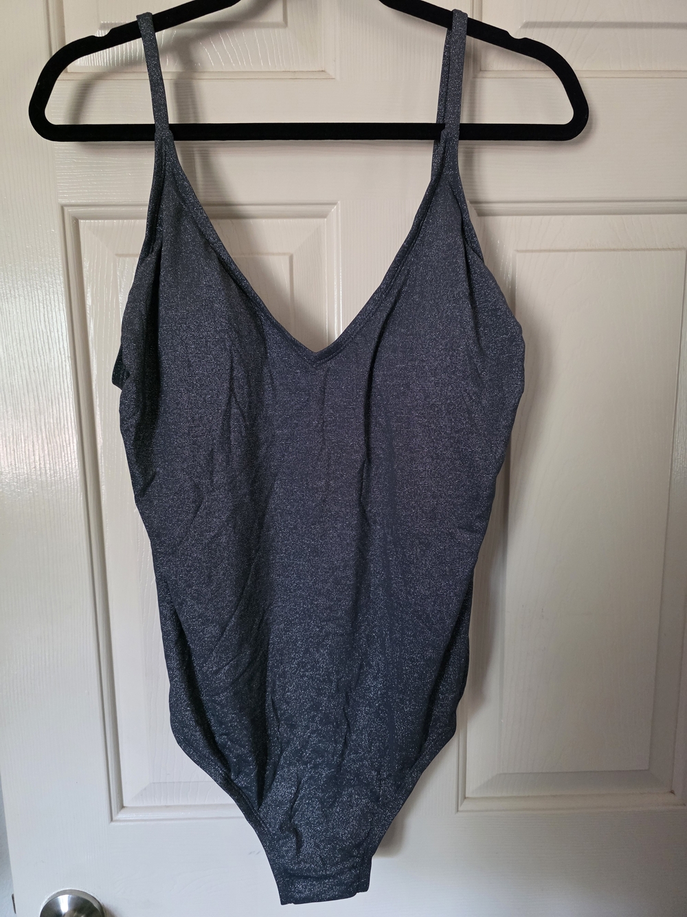 Kona Sol Shimmer V-Neck One-Piece Swimsuit - Charcoal Silver